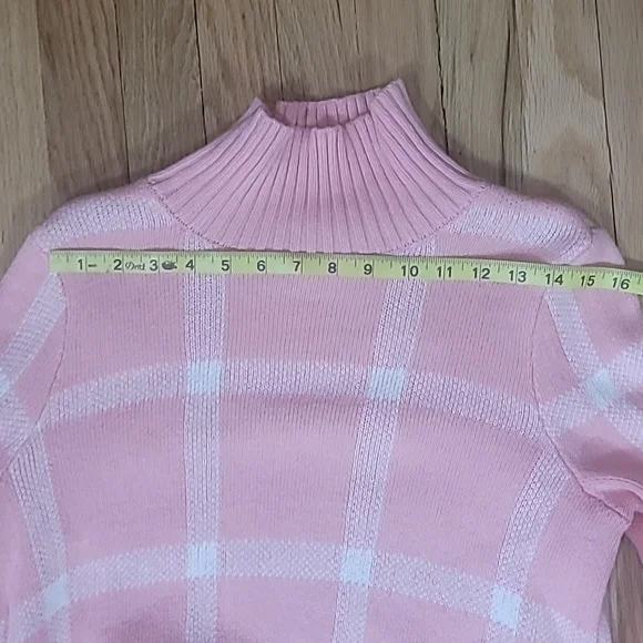 Pink and white mock neck sweater ribbed flare sleeves no tags see measurements - Picture 10 of 14